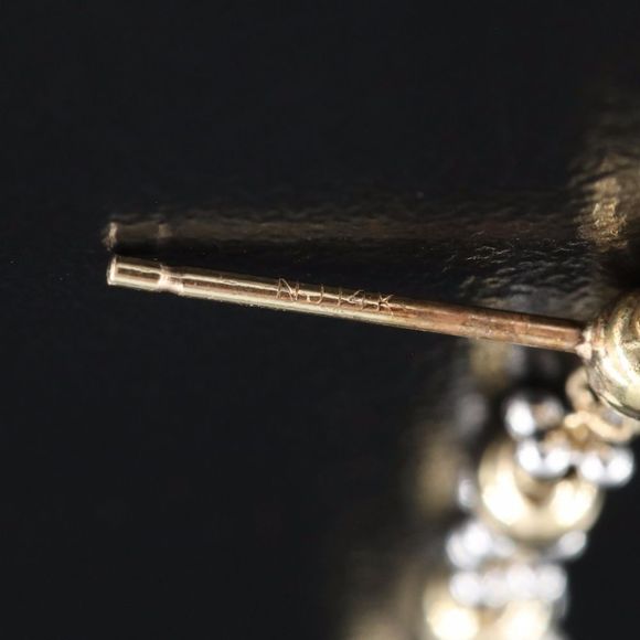 14k ⭐️ Gold Drop Earrings Two Tone Fancy Beaded Link - Picture 5 of 6